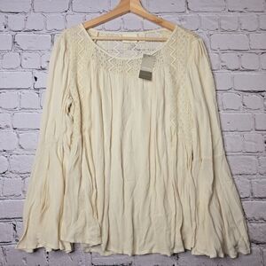 Chicos blouse pop‎ over bell sleeves boho beige Large